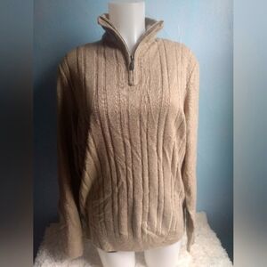 NWT Geoffrey Beene mens sz large tan 3/3 zip up sweater